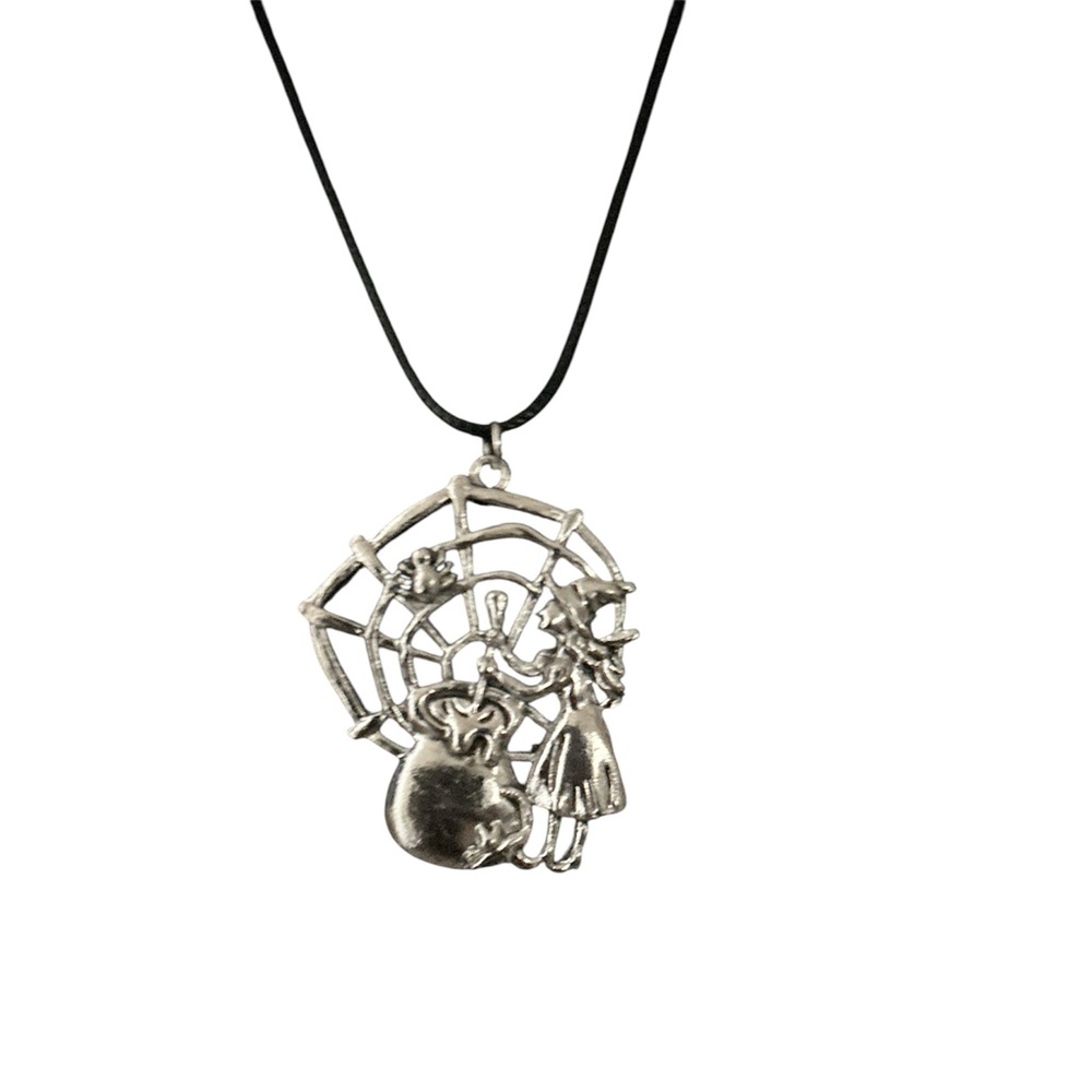 Spider Web Pendant Necklace Gothic Witch Aesthetic Black Cord Jewelry Unisex